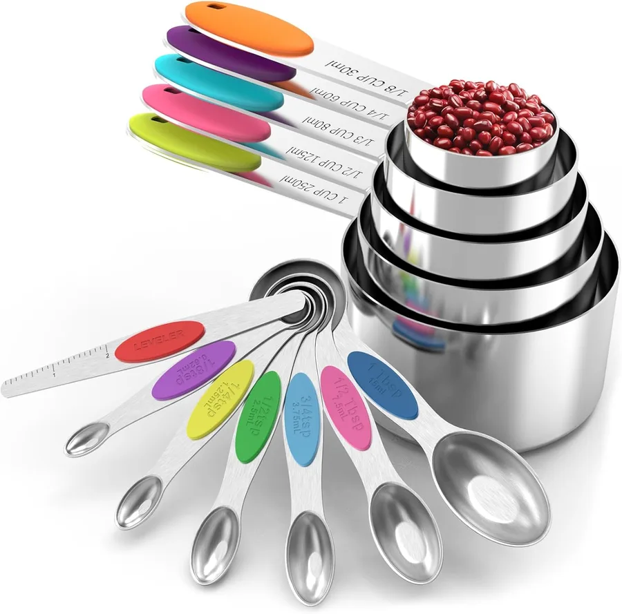 TILUCK Measuring Cups & Magnetic Measuring Spoons Set — Stainless & Multicolor
